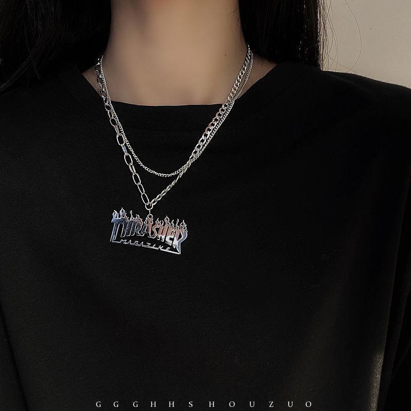 "European & American Double-Layer Love Necklace: Hip-Hop Inspired Long Sweater Chain for Women"