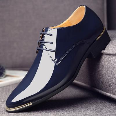 2024 New Men’s Patent Leather Shoes British Style Men's Dress Shoes Lace Up Pointed Toe Wedding Business Party Social Shoe Male