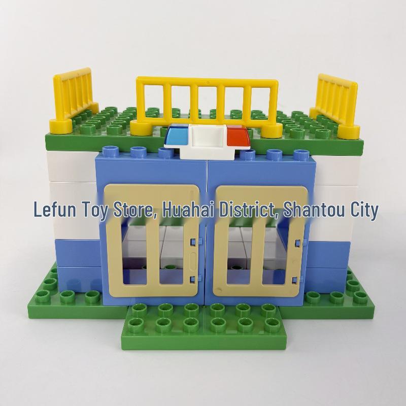 Large Particle Construction Set: Tower Crane, Bulldozer, Dumper, and Transport Vehicle Toys.