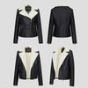 Winter Women's Fleece Jacket Thick Warm PU Leather Jacket Slim Turn Down Collar Flocked Leather Coat