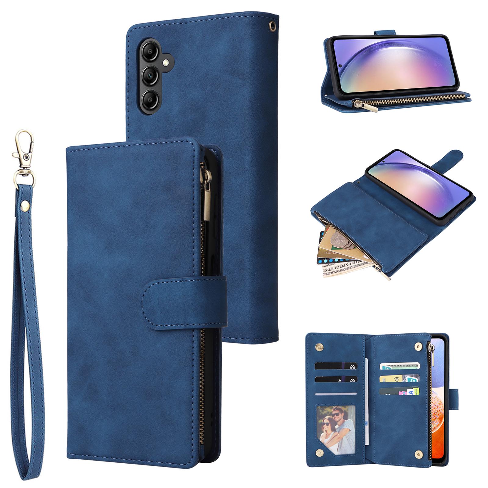 

Чехол для Samsung Galaxy A54 5G с несколькими слотами для карт, чехол для телефона из искусственной кожи на молнии Blue