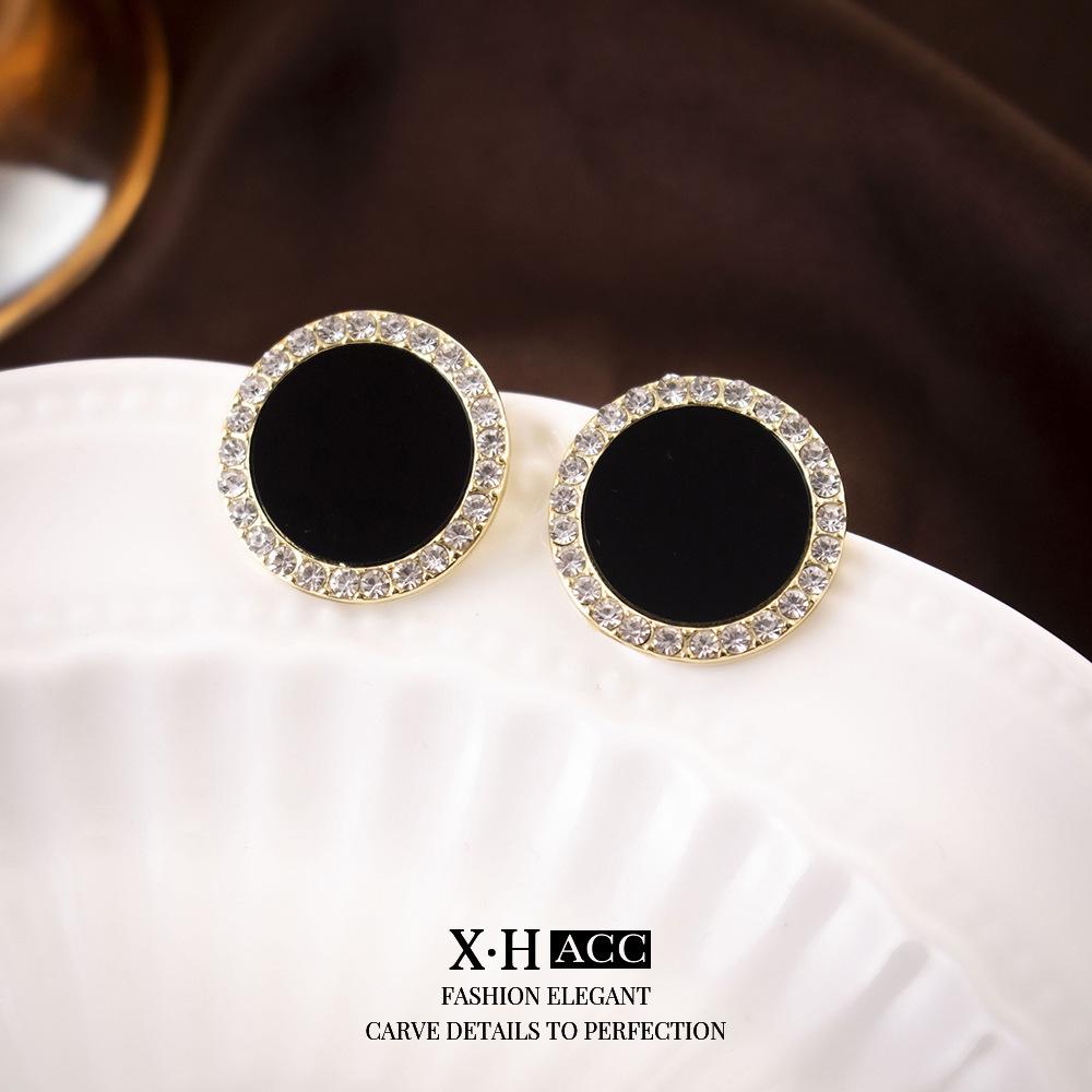 Elegant Gold-Plated Black Zircon Stud Earrings - Niche Design for a Luxurious Fashion Statement