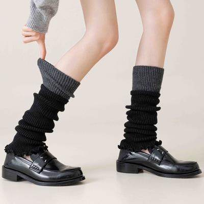 Color-Blocked Sock Covers Stacked Warm Knitted Calf Socks Gray Gray White Leg Cover Flared Sheath