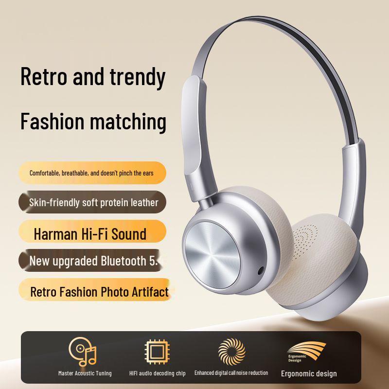 2025 Berlin Sound CR-20 Retro Over-Ear Wireless Bluetooth Noise-Cancelling Headphones with Long Battery Life