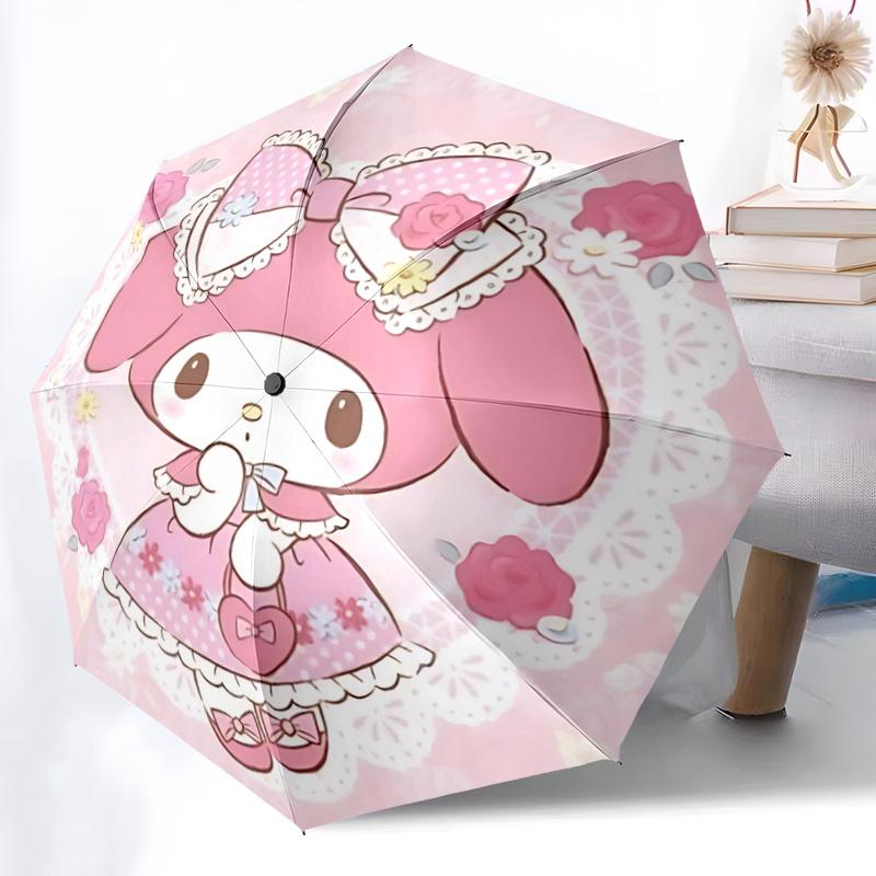 1pc My Melody Pink Bow Outdoor Umbrella - Automatic Open Close with Lace Trim, Floral Pattern, Perfect for Fans, Travelers, Daily Use, Festive Gift.A0