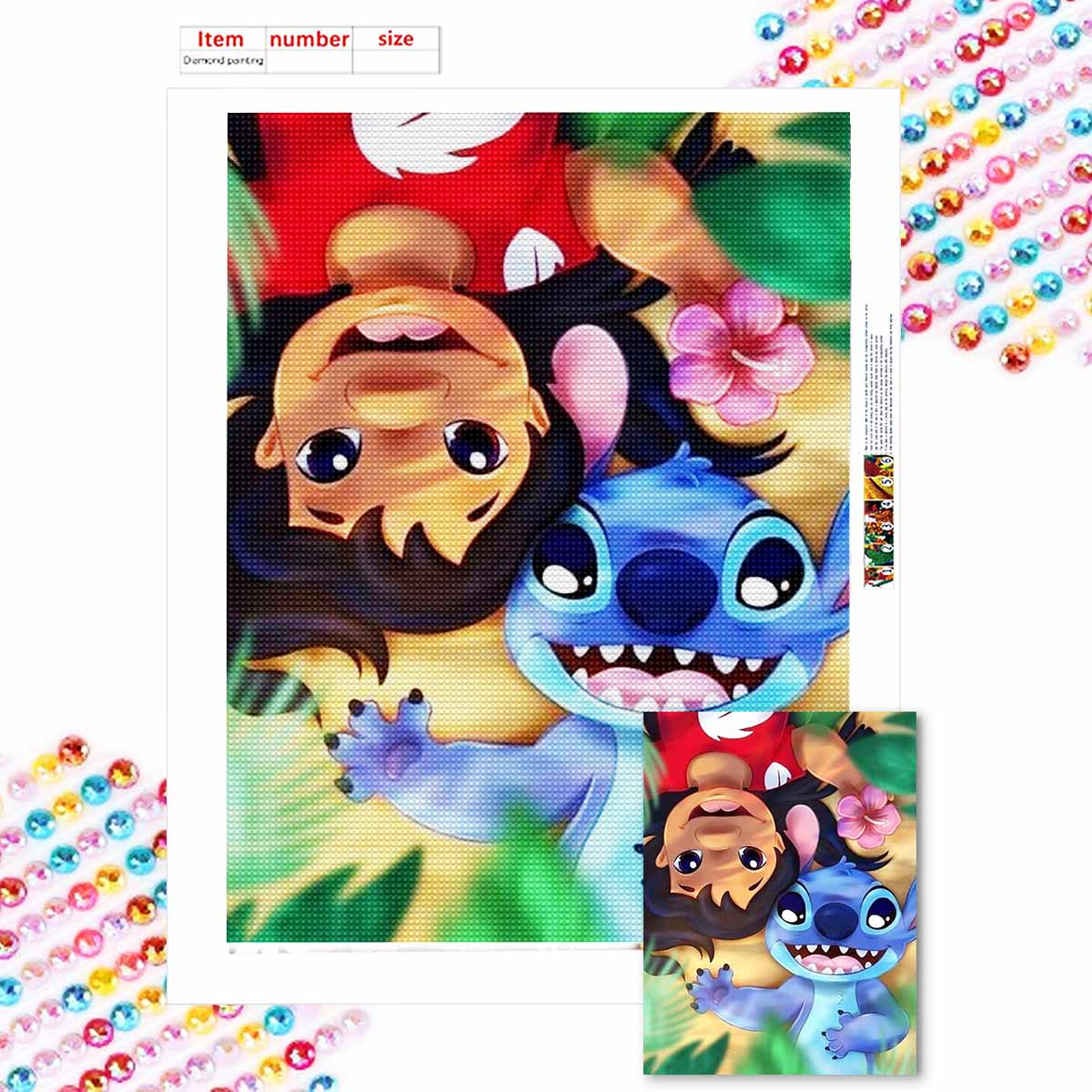 

Полная круглая алмазная живопись Лило и Стич Искусство Стразы Картина Мозаика Сделай сам 5D Вышивка крестом Домашнее украшение Round 20x30cm