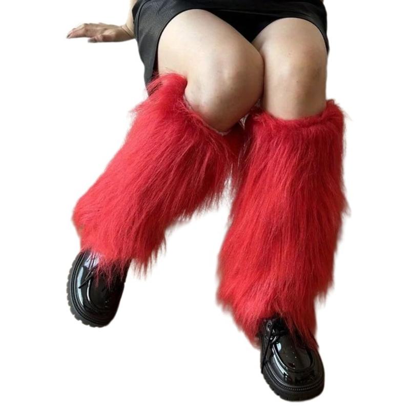 Harajuku Punk Fuzzy Leg Warmers for Women Soft Thickened Plush Boot Cuffs Covers for Winter Fashion and Costume Parties