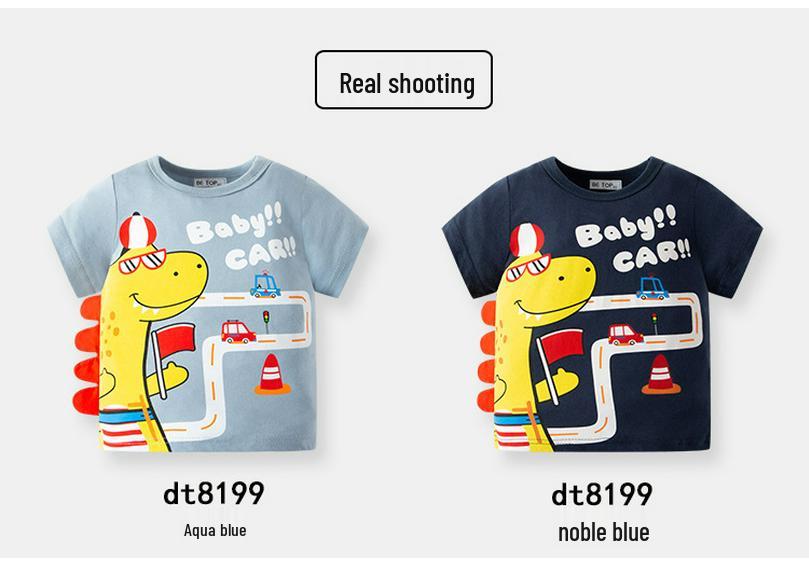2026 Kids' 3D Dinosaur Short Sleeve Cotton T-Shirt for Boys – Summer Collection