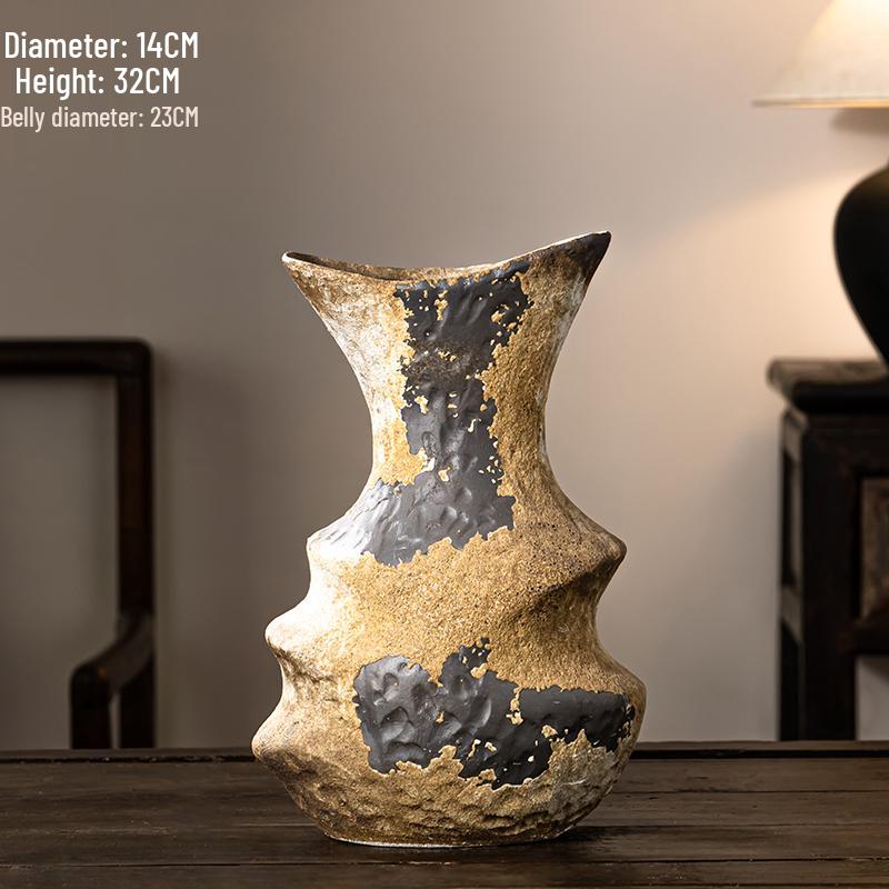 Handmade Retro Distressed Ceramic Vase - Large Coarse Pottery Jar for Flower Arrangements In Bed and Breakfast Hotel