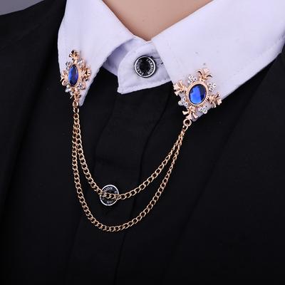 1Pc European and American Fringed Rhinestone Cross Collar Chain Men's Corsage Women's Shirt Collar Accessories Brooch Personalized Collar Pin