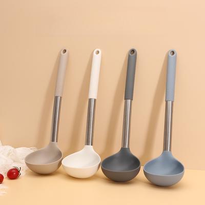 Silicone Kitchen Utensils Stainless Steel Handle Non Stick Pot Kitchenware Cooking Tool Heat-resistant Soup Spoons