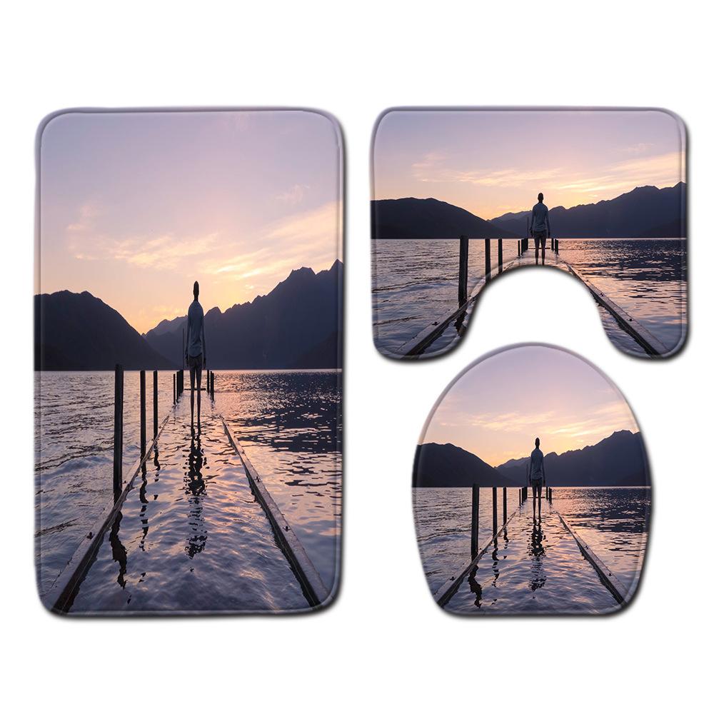 Beach View Bathroom Floor Mat Three-Piece Toilet Carpet Toilet Mat Set Door Mat Bathroom Non-Slip Mat