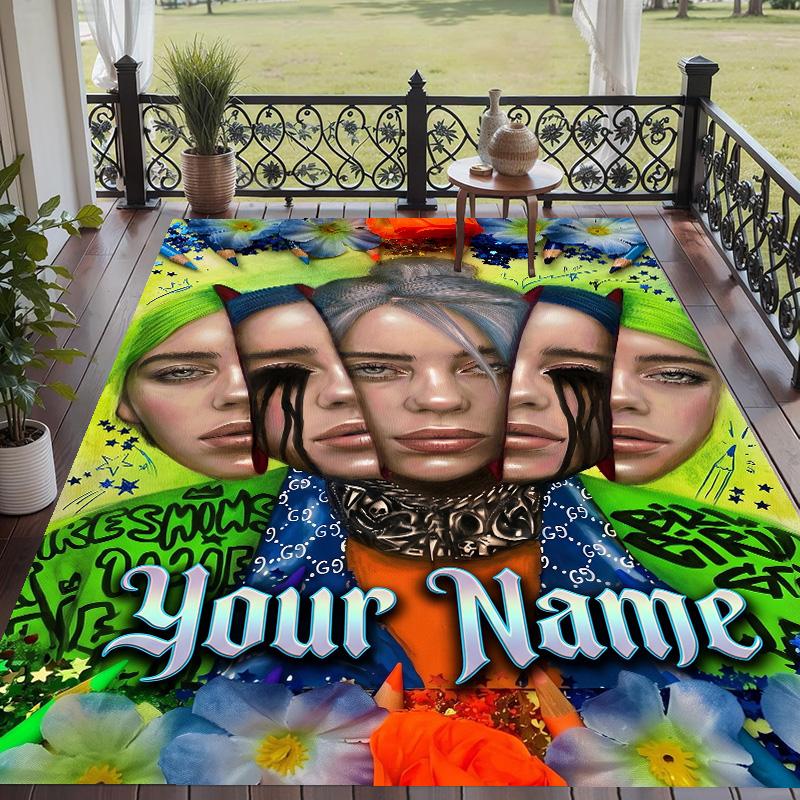 Custom Text Billie Eilish Pattern Floor Rug Soft Indoor Carpet Mat Living Room Bedroom