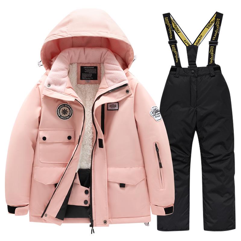 Children's Winter Ski Suit: Fleece-Lined, Waterproof, Windproof, One-Piece Ski Bib Pants for Boys and Girls
