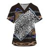 Women Short Sleeve V Neck Cartoon Pattern Tops Working Uniform T-shirts