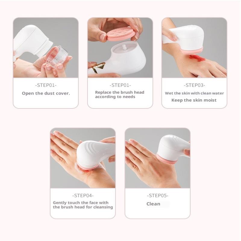 3 In 1 Electric Silicone Facial Brush Cleaner Vibration Rotating Massage Pore Cleansing Instrument Waterproof Beauty Tool