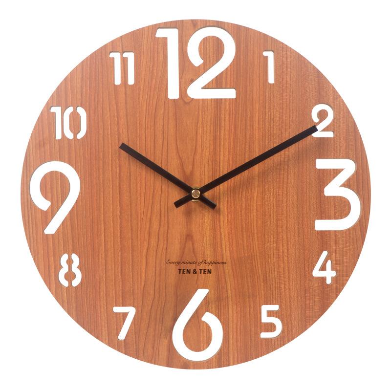 Fashionable Nordic Simple Wooden Wall Clock, Living Room Round Wooden Clock, Fiber Board, Creative Clock