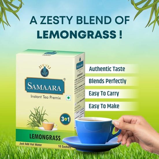 Samaara Instant Tea Premix Sachets | Lemongrass Flavoured Assam Black Tea Powder | 20 Sachets Box 300gm