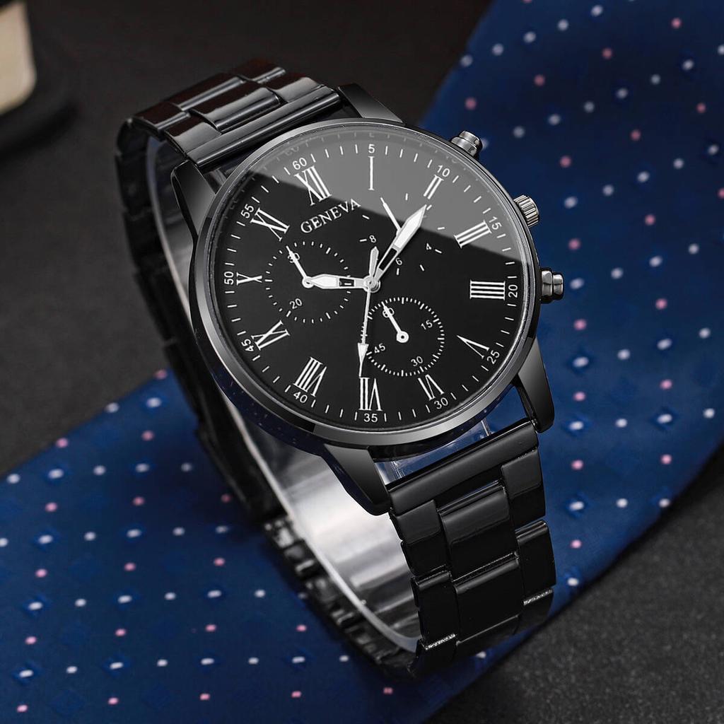 2PCS Men Business Watches Fashion Arabic Roma Dial Quartz Watch for Man Black Clock Reloj Hombre