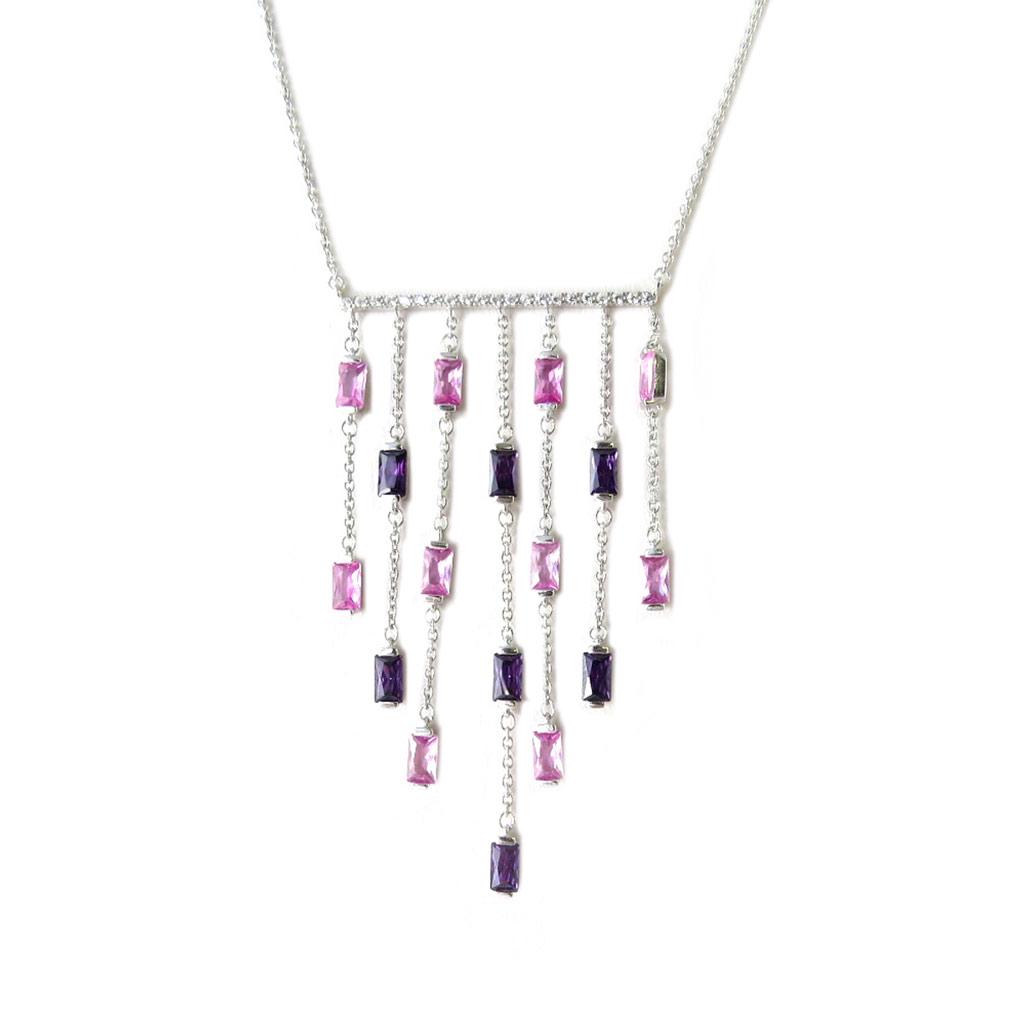 Altesse [P2230] - Silver Necklace 'Sissi' Pink Purple Silver