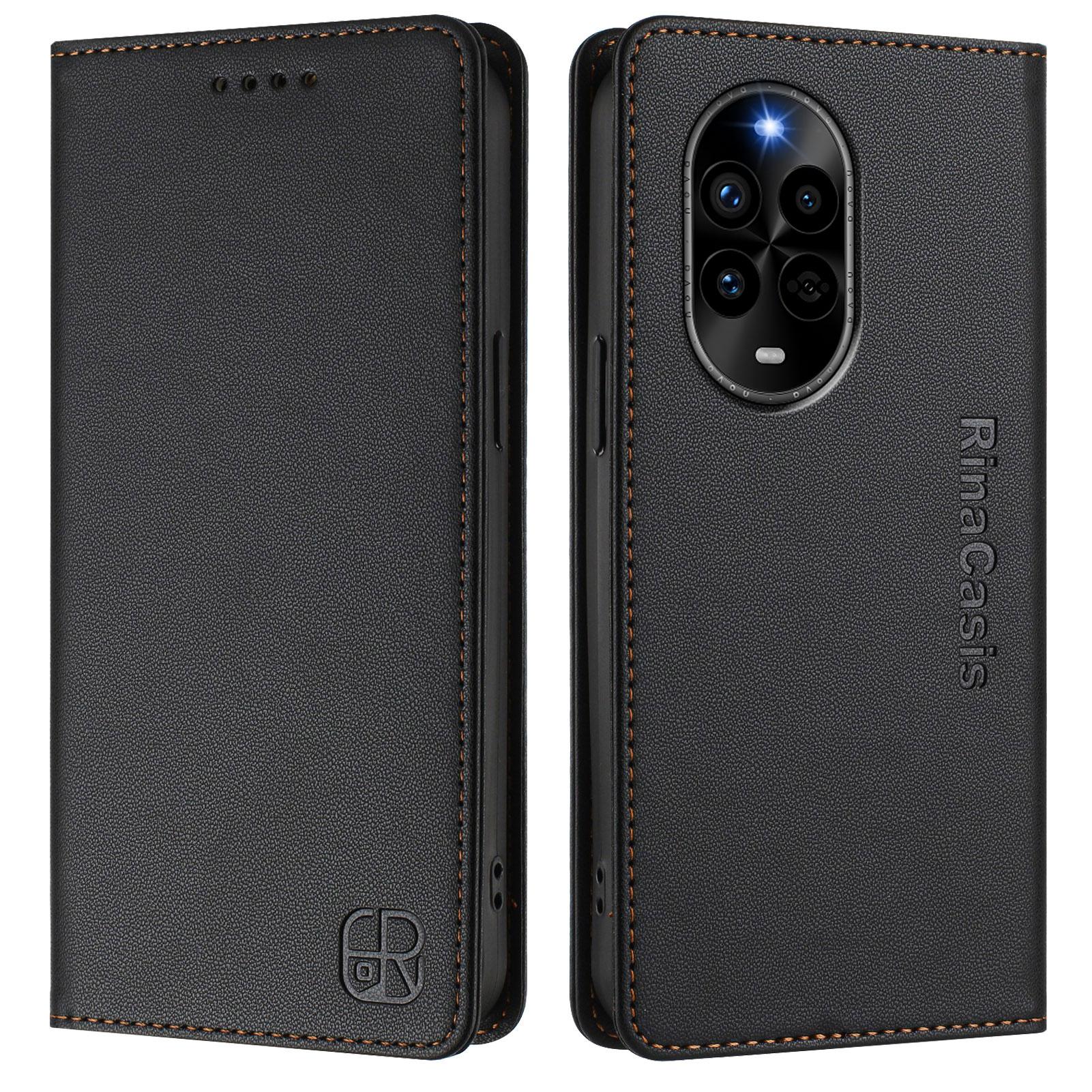 

Роскошный кожаный чехол для Huawei Nova 13 Pro Nova13 Pro RFID-блокировка слотов для карт Магнитная подставка для притяжения Ударопрочный откидной чехол Huawei Nova 13 Pro чёрный