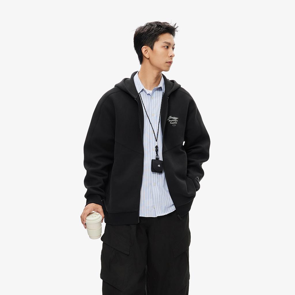 Li Ning Sports Lifestyle Series Fashionable Casual Loose Letter Hoodie Men hoodies Black AWDU973-2