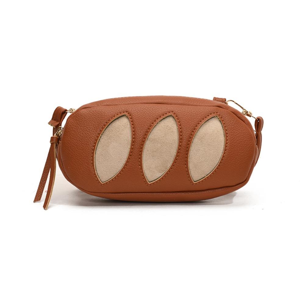 

Portable Bread Crossbody Bag PU Leather Lipstick Makeup Organizer Casual Cosmetic Bag Children коричневий
