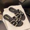 French Pearl Slippers Women's Summer Wear 2025 New Fairy Small Fragrant Style Fashion Flat Bottom Beautiful Temperament Cool Slippers