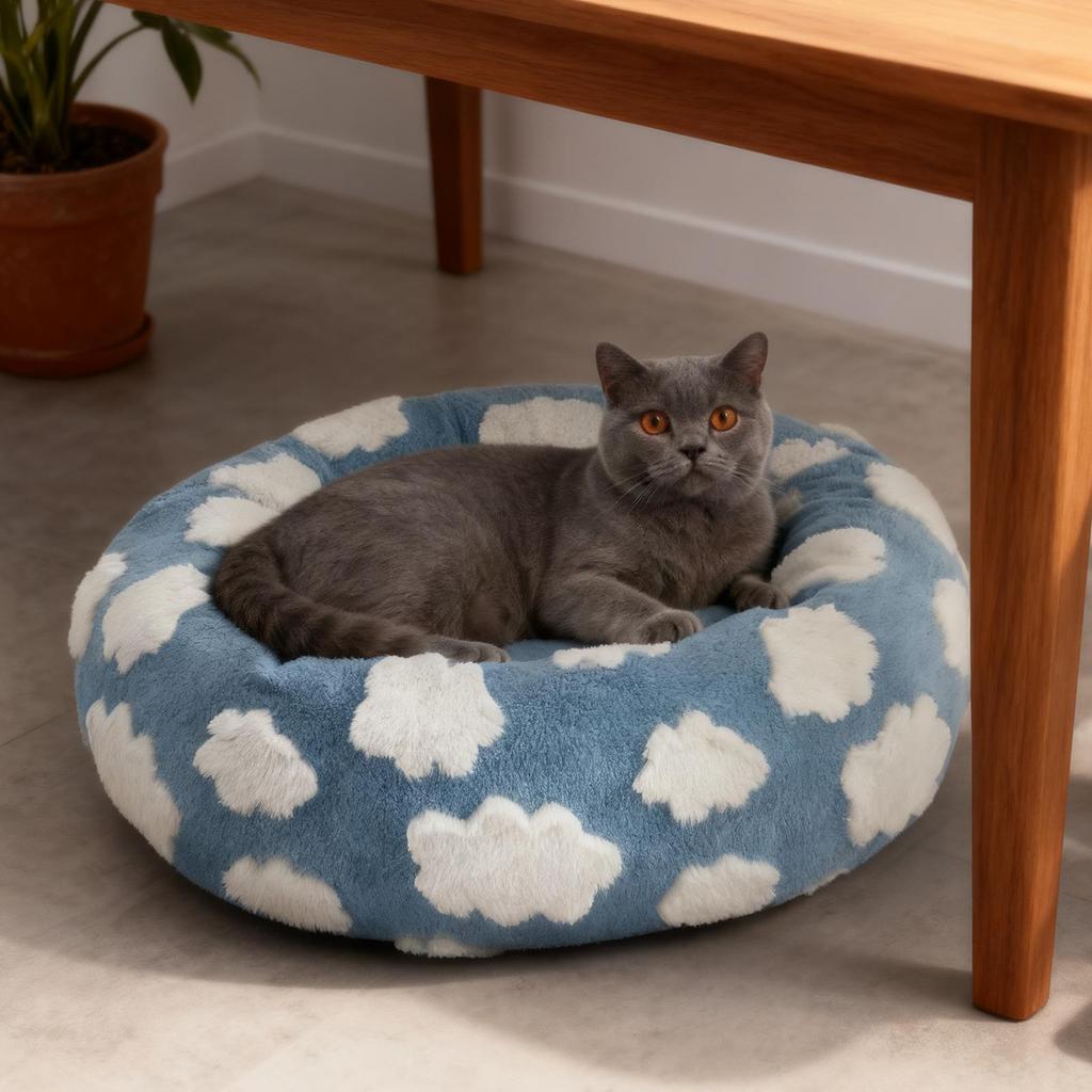 Winter Warm Cat Sleeping Cushion Soft Plush Round Cat Bed Puppy Kitten Plush Nest Pet Supplies for Indoor Home Bedroom
