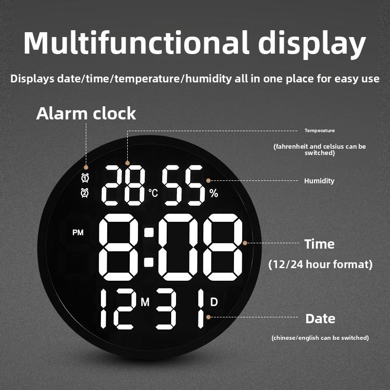 Modern Led Wall Clock With Digital Display And Temperature Sensor For Living Room Decor