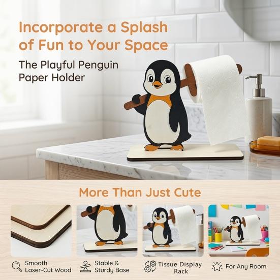Handmade Wood Bathroom Tissue Stand Funny Animals Wooden Toilet Paper Holder, 3D Animal Decor, Cute Cartoon Sturdy Roll Free Standing for Home,