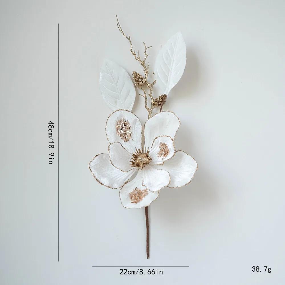 Fabric Plastic Christmas Artificial Flowers DIY Decoration 22cm Xmas Decorative Flowers Ornaments Glitter Fake Flower New Year