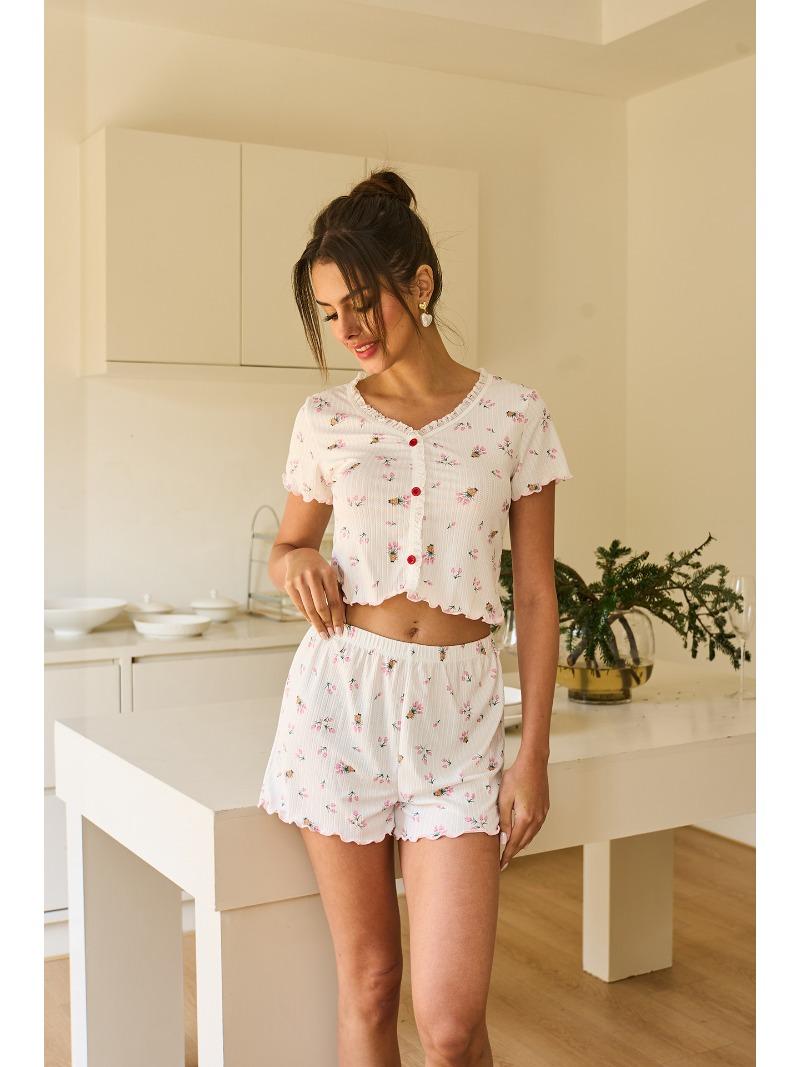 Women s Button-Down Short-Sleeve Pajamas with Shorts Casual Fashionable and Comfortable Two-Piece Set for Women S