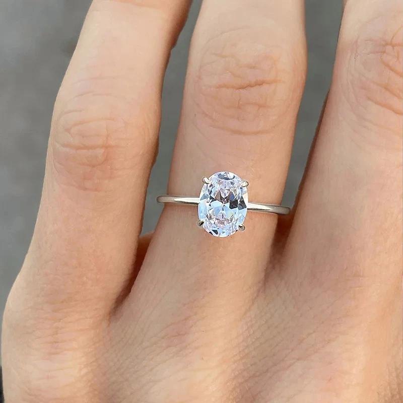 925 Zilver 1-8CT Zircon Prachtige Glanzende Ovalen Steen Ring Voor Vrouwen Verloving Bruiloft Luxe Hoge Kwaliteit Fijne Sieraden