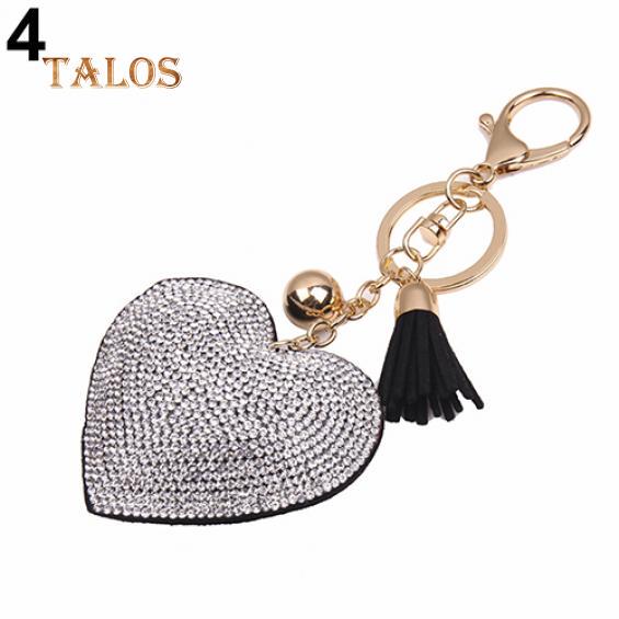 Women Romantic Key Chain Love Heart Shape Crystal Stone Tassels Bag Charms Keyring Trinket