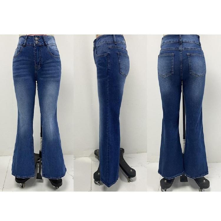 Vintage Stretch Flare Women Denim Jeans Casual Solid Trousers for Ladies