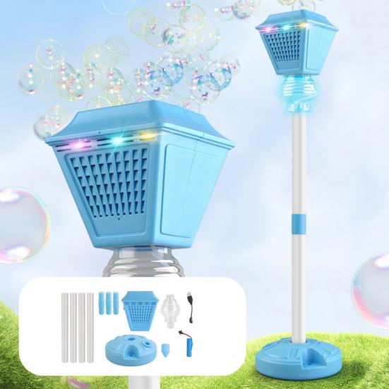 Macchina Bolle per Bambini Generatore Automatico di Bolle a Bottone Singolo Luci LED Colorate e Musica Lampada da Strada Creativa Giocattolo a Bolle per Feste all'Aperto E