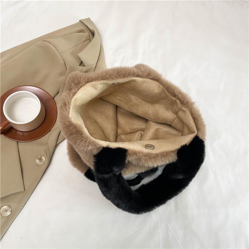 Fashion Cute Plush Cat Pattern Shoulder Bag, Autumn Winter Chic Plush Tote Bag for Women, Cartoon Cat Soft Faux Fur Handbag