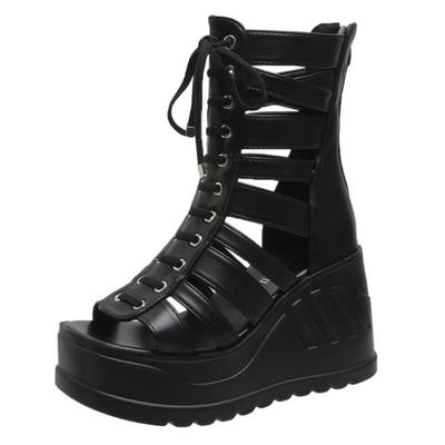 Promoção de Moda Sandálias Plataforma Femininas com Salto Anabela de 9,5CM Moda Salto Alto Gótico Punk Verão Casual Sapatos Plataforma Feminino Conforto Cadarço Fechamento com Zíper Fivela