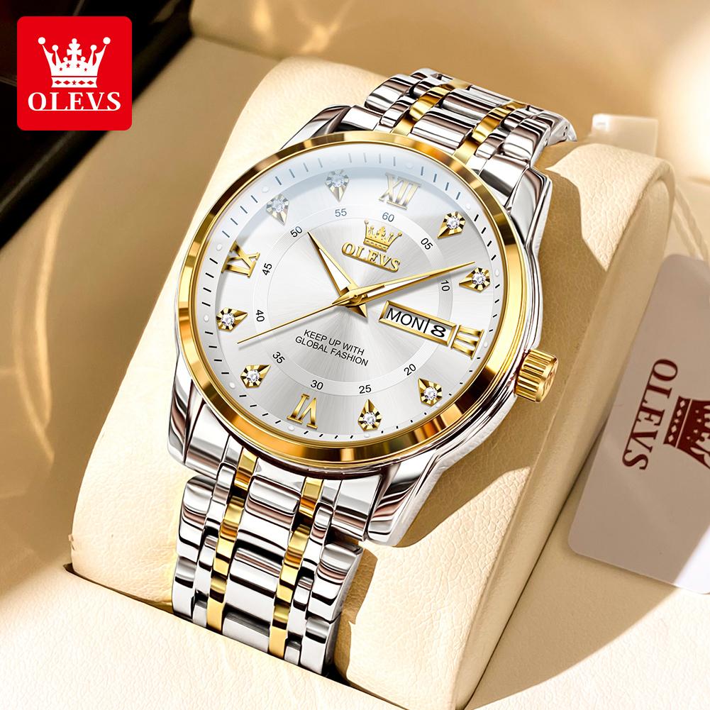 OLEVS Upgrade Perfume Quartz Men's Watches Fashion Waterproof Dual Calendar Luminous Luxury Brand Original Man Wristwatch 5513X