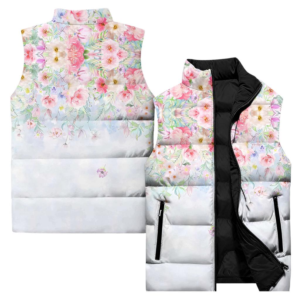 Ladies' Casual And Fashionable Sleeveless Vest Floral Pattern Printed Cotton Jacket