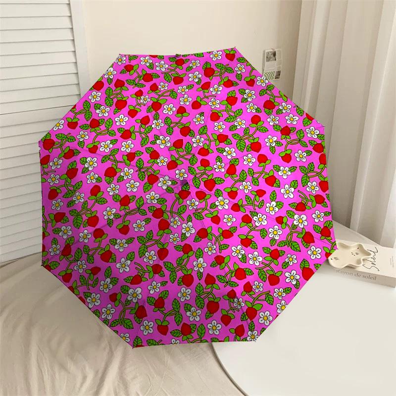 

1PC strawberry flowers Umbrella-8-Rib Reinforced Portable Folding Travel Suitable for All Seasons Outdoor Daily Use Is an Ideal Choice -F341