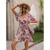 2026 Summer New Women's Fashion Printed Dress with Spotted Ruffles and Tie-Waist Design
