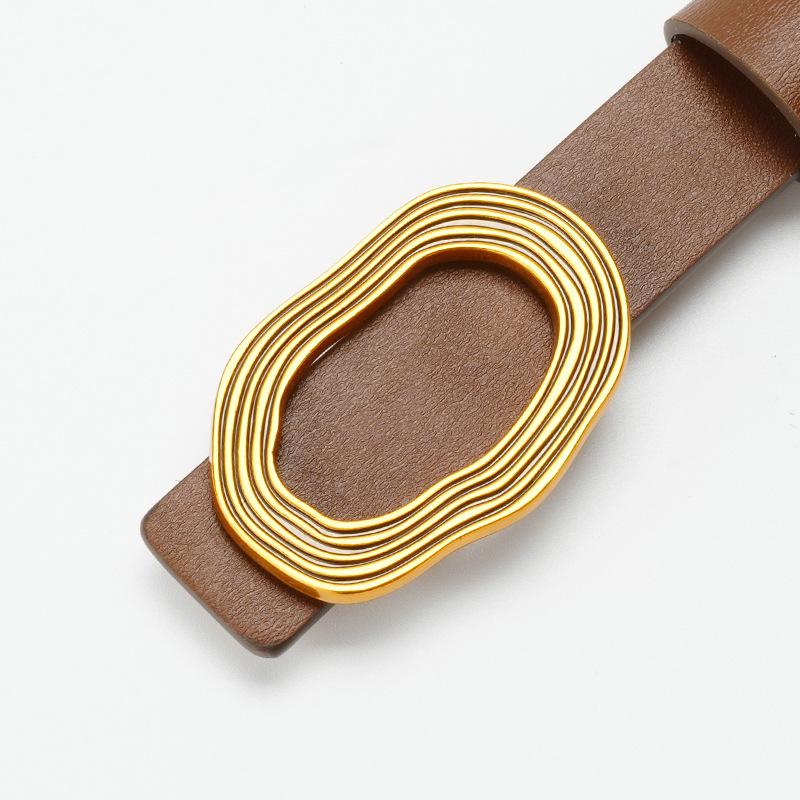 

Women s Belt Slim Korean Style Smooth Buckle Plate Buckle Punch Hole Buckle Girls Dress Geometric Alloy Buckle Belt