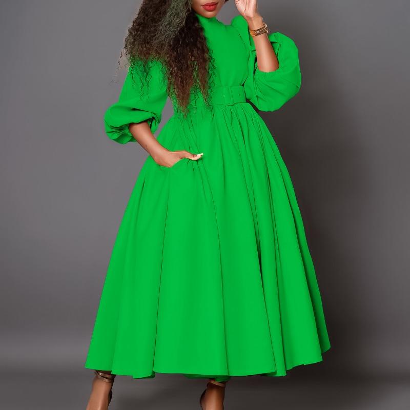 Women's clothing winter new semi-turtleneck long-sleeved waist temperament waist waist thin big pendulum dress