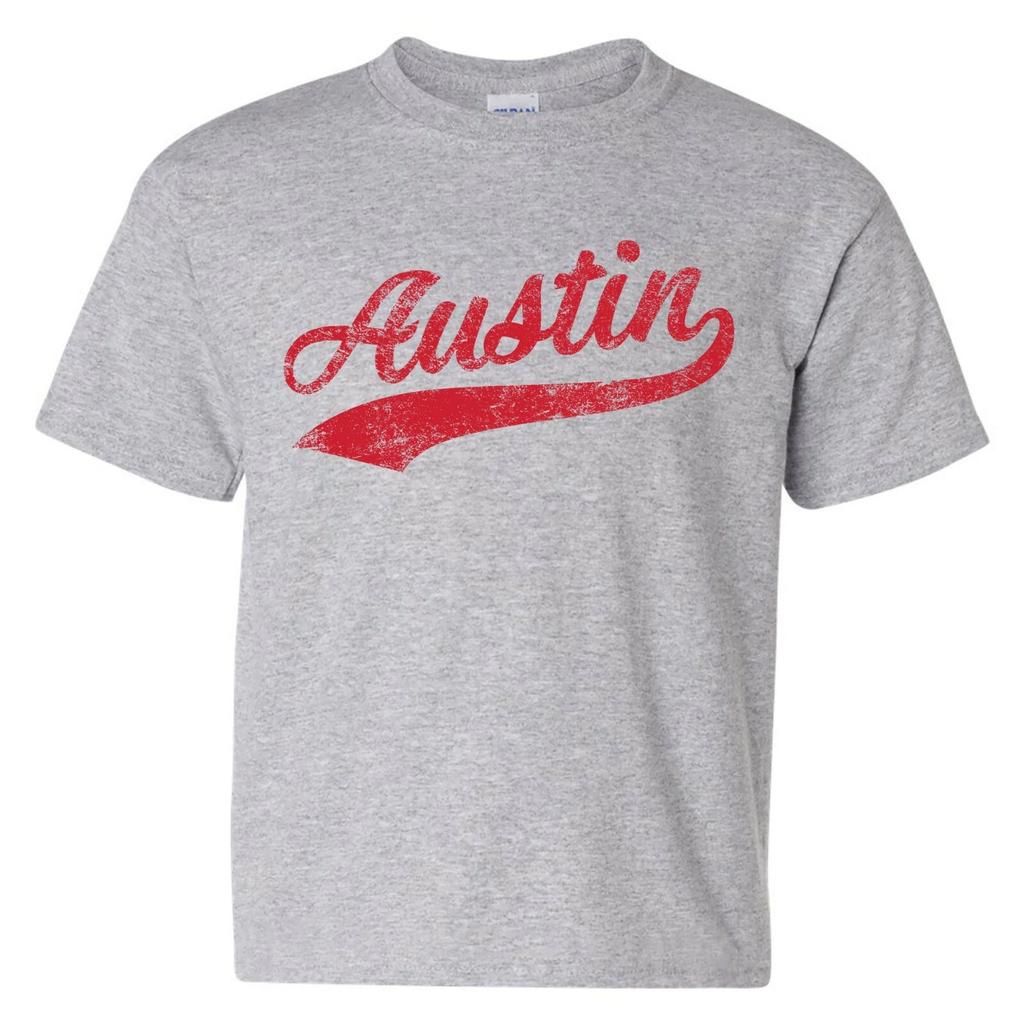 Austin City Baseball Script - Local Sports Team Youth T-Shirt - Sport Grey
