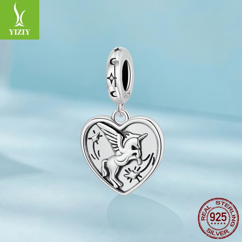 Love Unicorn Diy Pendant Jewelry Accessories, Niche Star And Moon Button Head S925 Sterling Silver Beads
