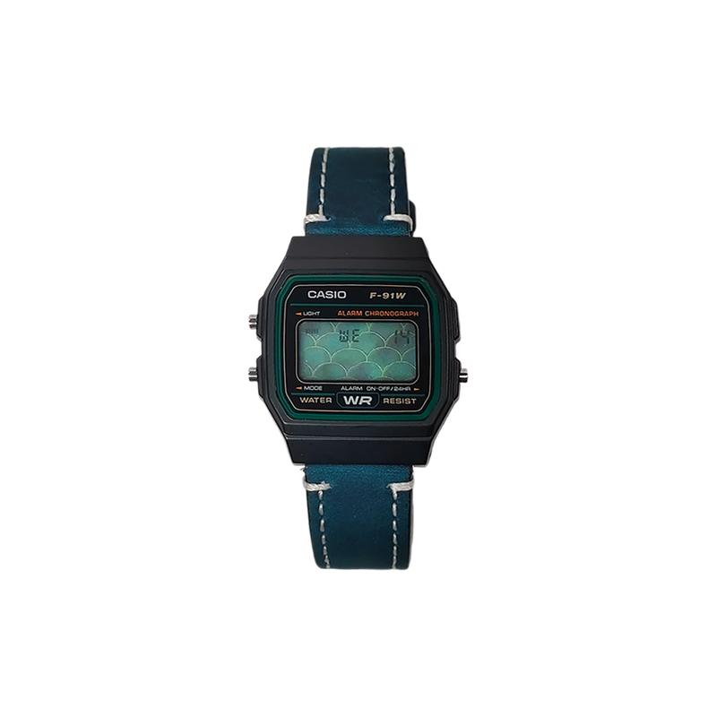 Casio Customized Watch Modified Series Resin Case Classic Retro Small Square Watch Fashion Trend Life F-91W-3(Watch5-GaiZhuang-QingHenYeLin)