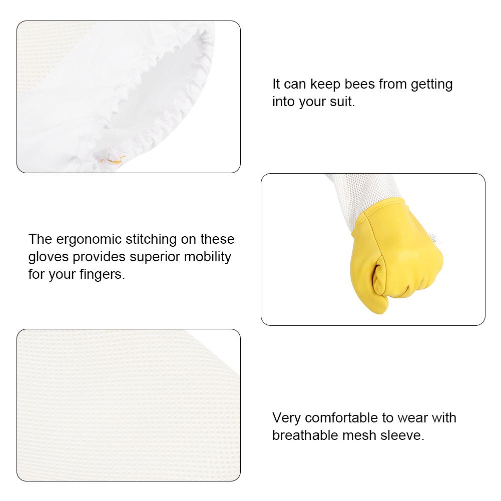 Pair of Beekeeping Protective Gloves Long Mesh Sleeves Beekeepers Working ToolXL