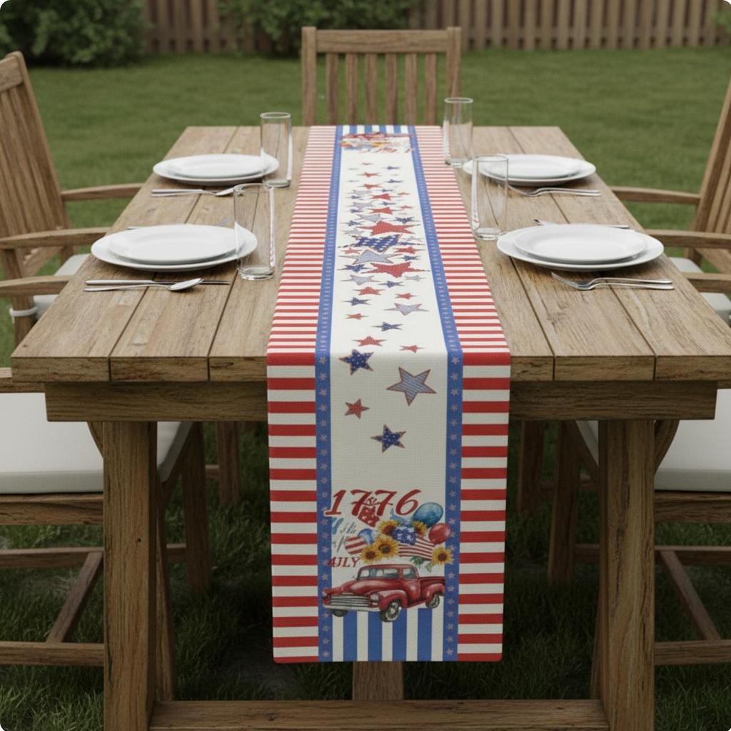 Patriotic Flag Table Runner Printed Pattern Red White and Blue Table Decor Holiday Supply Easy to Clean House Decoration